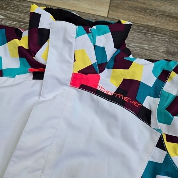 Obermeyer  girls size large ski jacket white with colorful geometric shapes - Picture 9 of 15